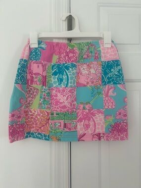 Lilly Pulitzer Patchwork Floral Mini Skirt in Pink & Turquoise